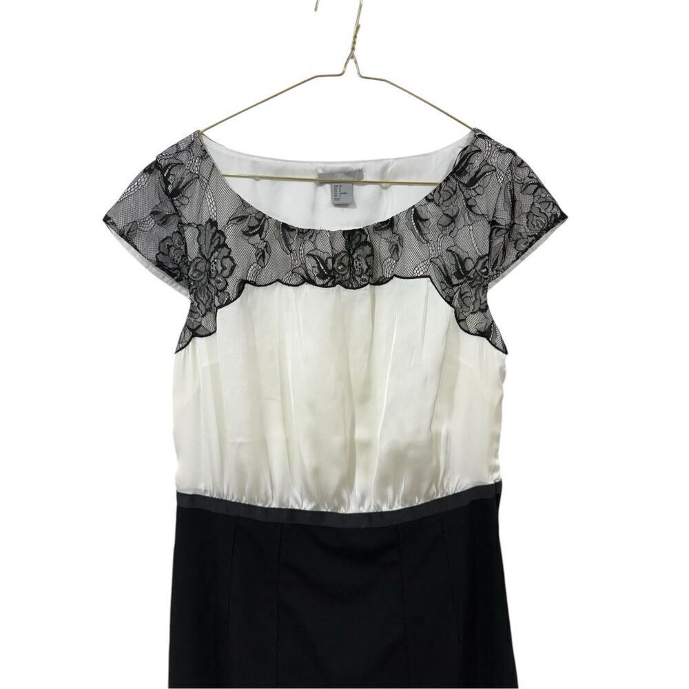NWT H&M Satin Lace Black and White Cocktail Dress Size 8 - Picture 4 of 6